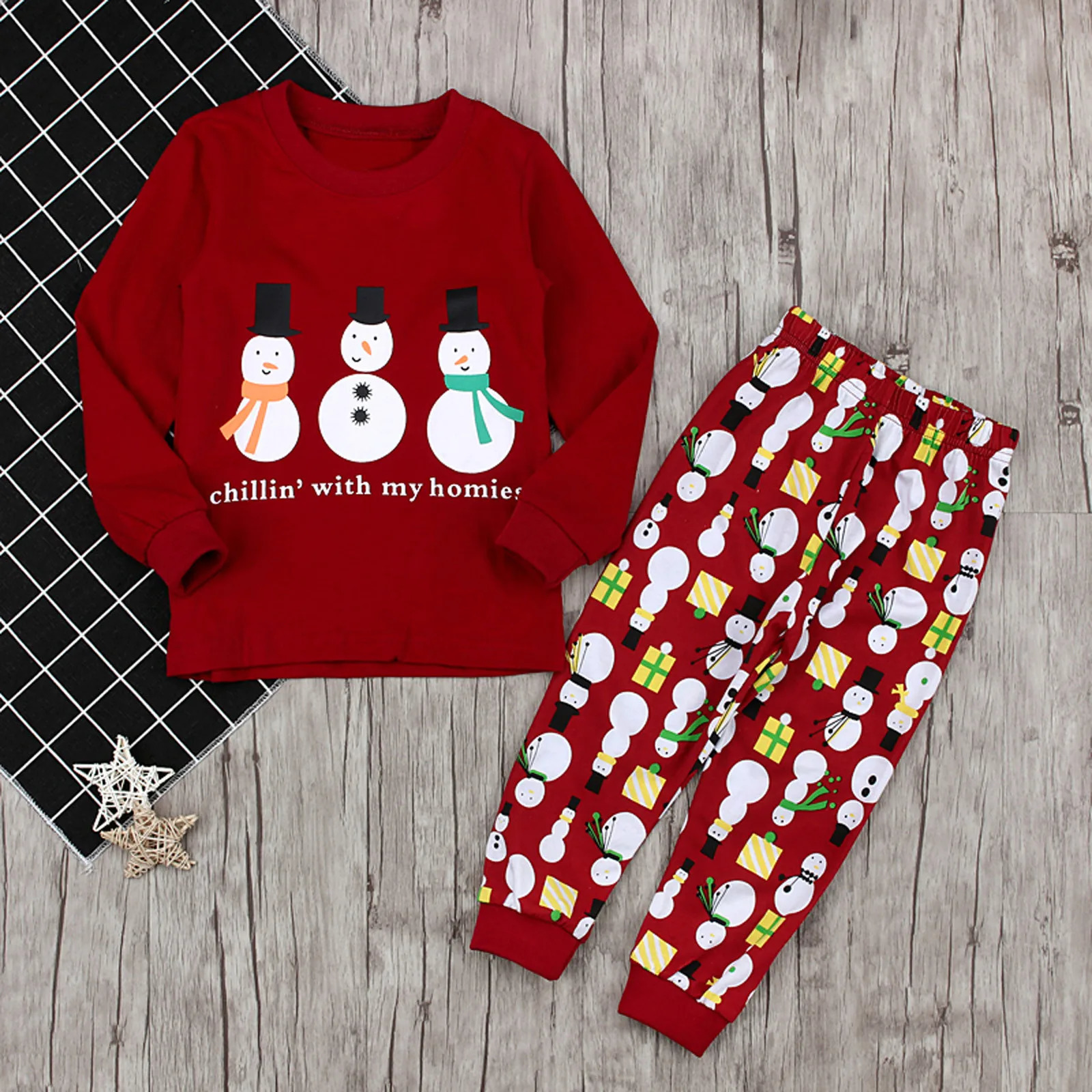 Twopiece Suit Pajamas For Toddler Kids Baby Christmas Snowman Print Sleepwear Tshirt Pants Outfits Clothes Comfort 241017