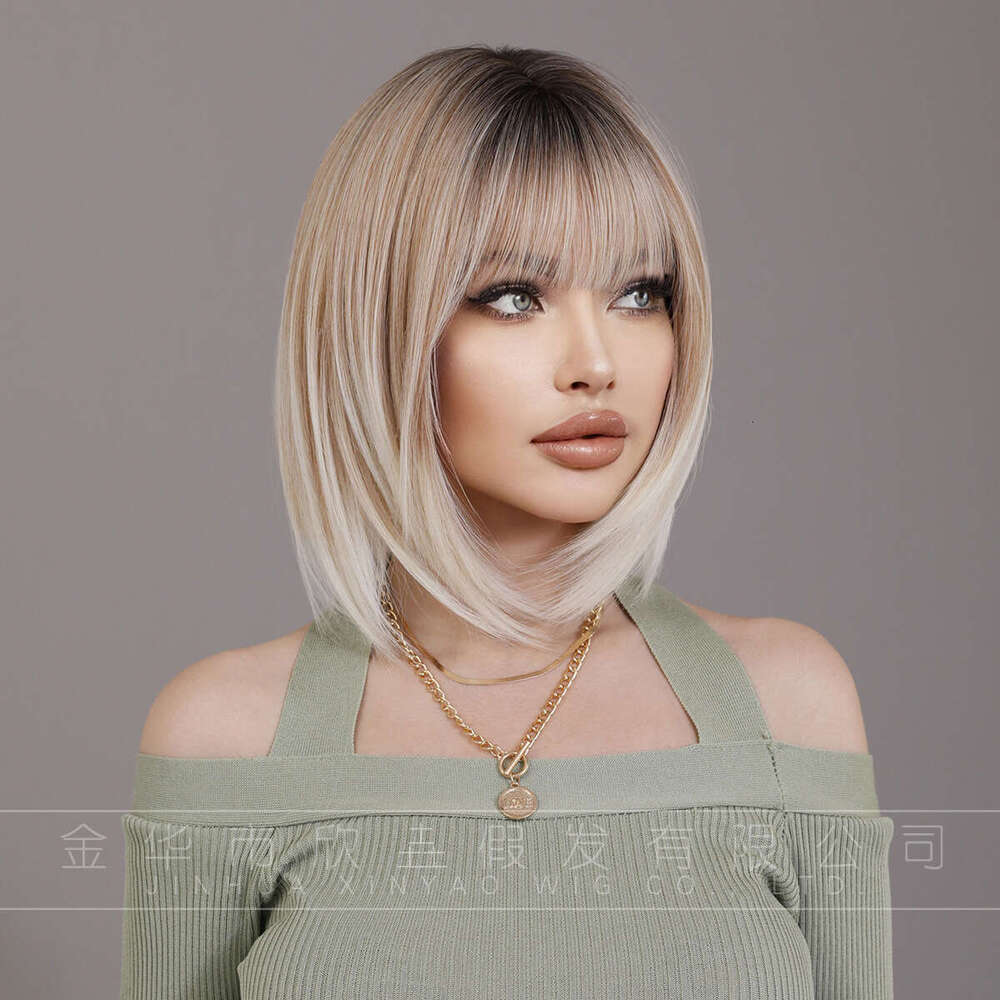 Fashionable Women's Headband White Brown Insbobo Short Hair Bangs Wig
