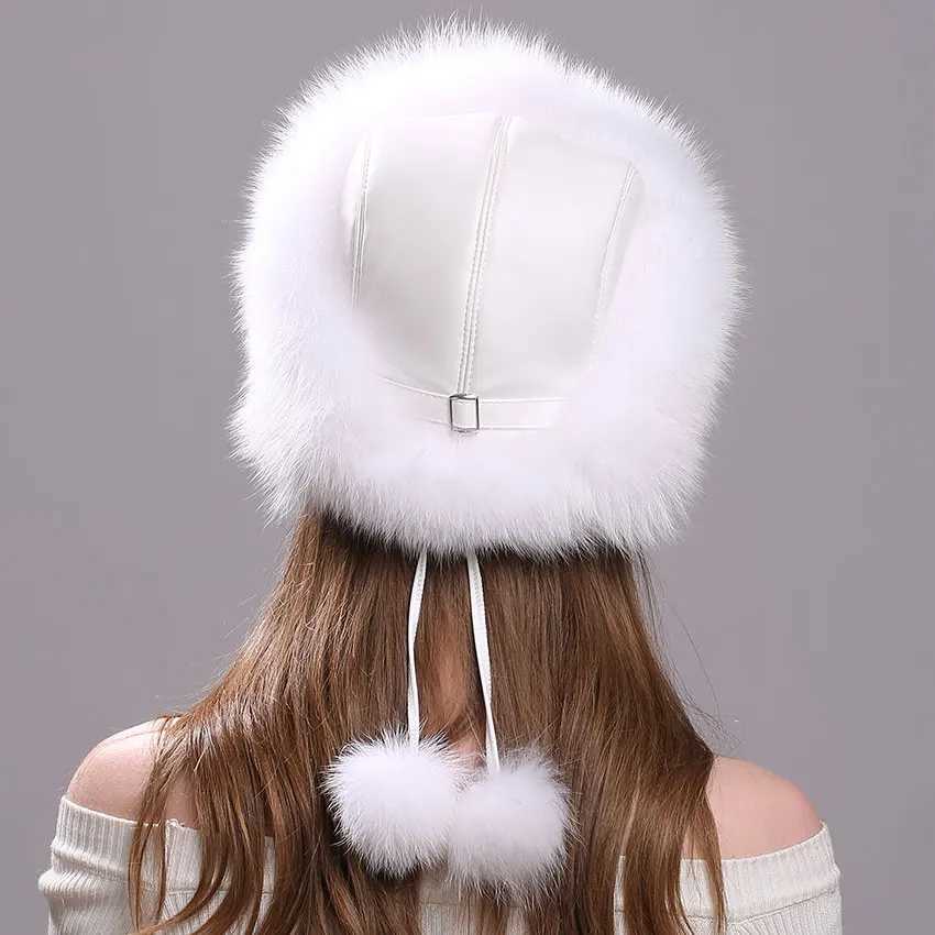 Real Fox womens fur hat Mongolian princess hat fluffy winter warm bean Russian hat W241017