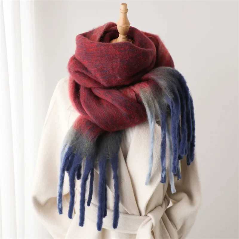 New Fashion Stripe Mohair Thick Scarf Mens Winter Solid Tassel Scarf Student Warm Long Scarf Shawl Collar X241017