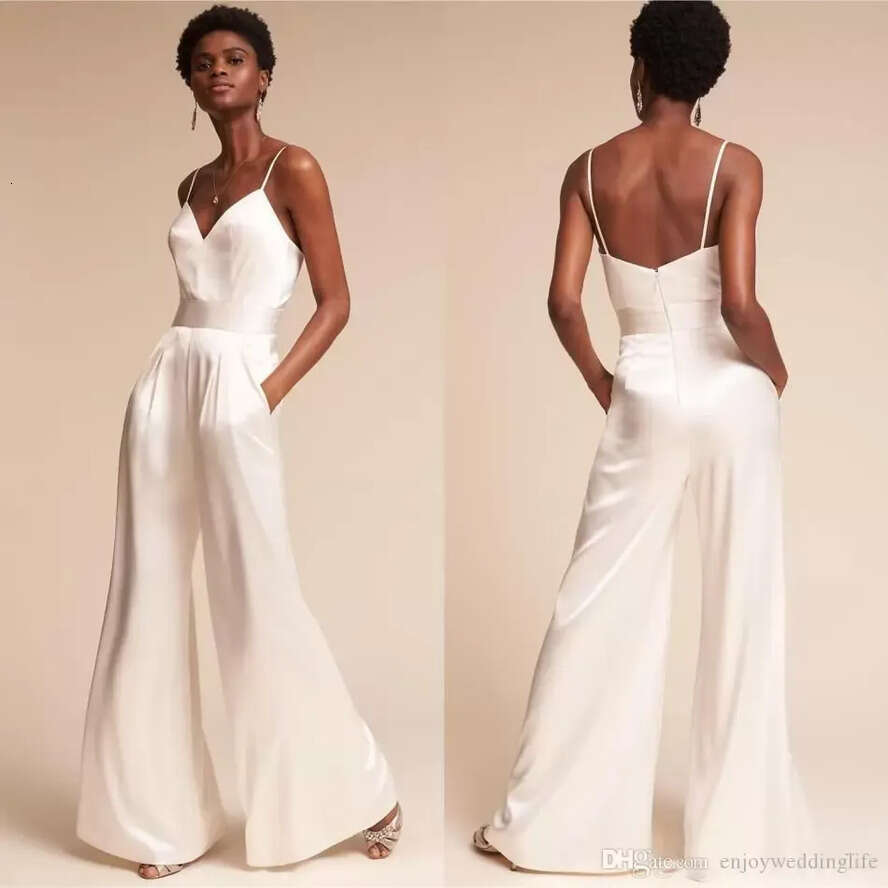 With Jumpsuit Bridesmaids Summer Pockets And Spaghetti Neck Dramatic Beach Wedding Guest Dress Wide-Leg Pants Zipper Back Cg001