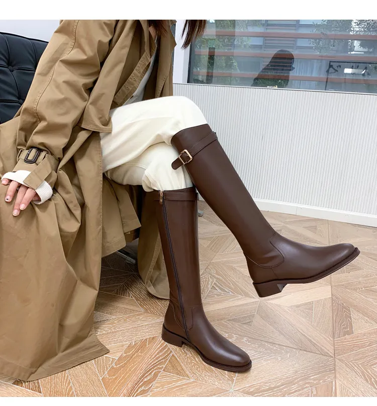 2023 Designer Woman Autumn And New Low Heel High Women's Knight Round Toe Knee Slimming Martin Women Winter Boots