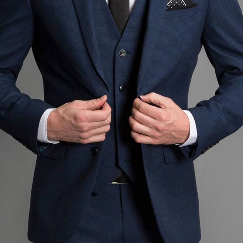 Navy Blue Formal Wedding Tuxedo For Gentleman Prom Men Suits Slim Fit 3 Piece Smoking Male Fashion Set Blazer Vest With Pants