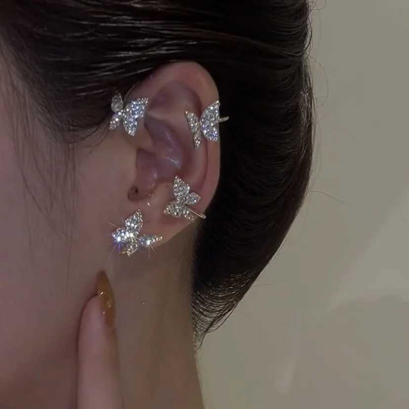 Gold silver and metal butterfly ear clips female non perforated sparkling zircon ear clips W241017