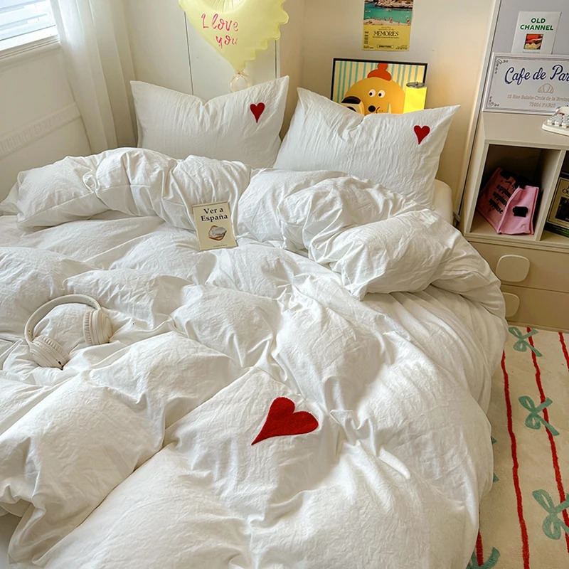 Washed Cotton Bedding Set with Pillowcase bed sheet Single Full Size Bed Linen Duvet Cover Set Queen/King Double Comforter Cover 241016