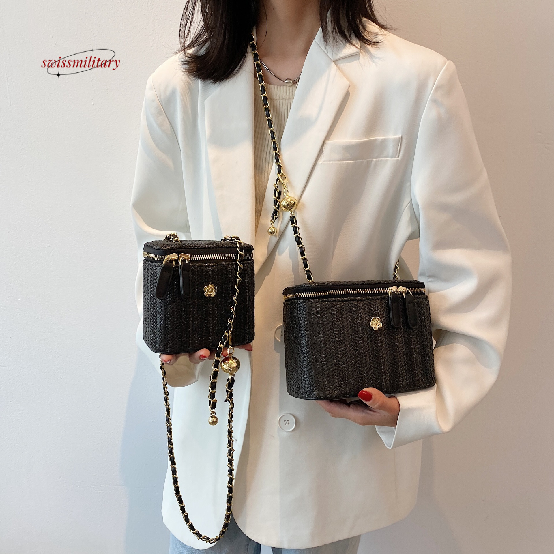 Trendy 2024 Straw Woven Fashion Box Small Square Cross Shoulder Chain Bohemian Style Mobile Phone Bag #29 swissmilitary