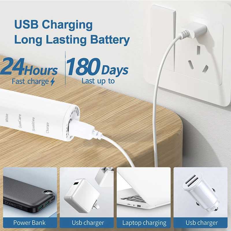 Sonic electric toothbrush USB charging IPX7 waterproof automatic toothbrush whitening device with replaceable toothbrush head M241017