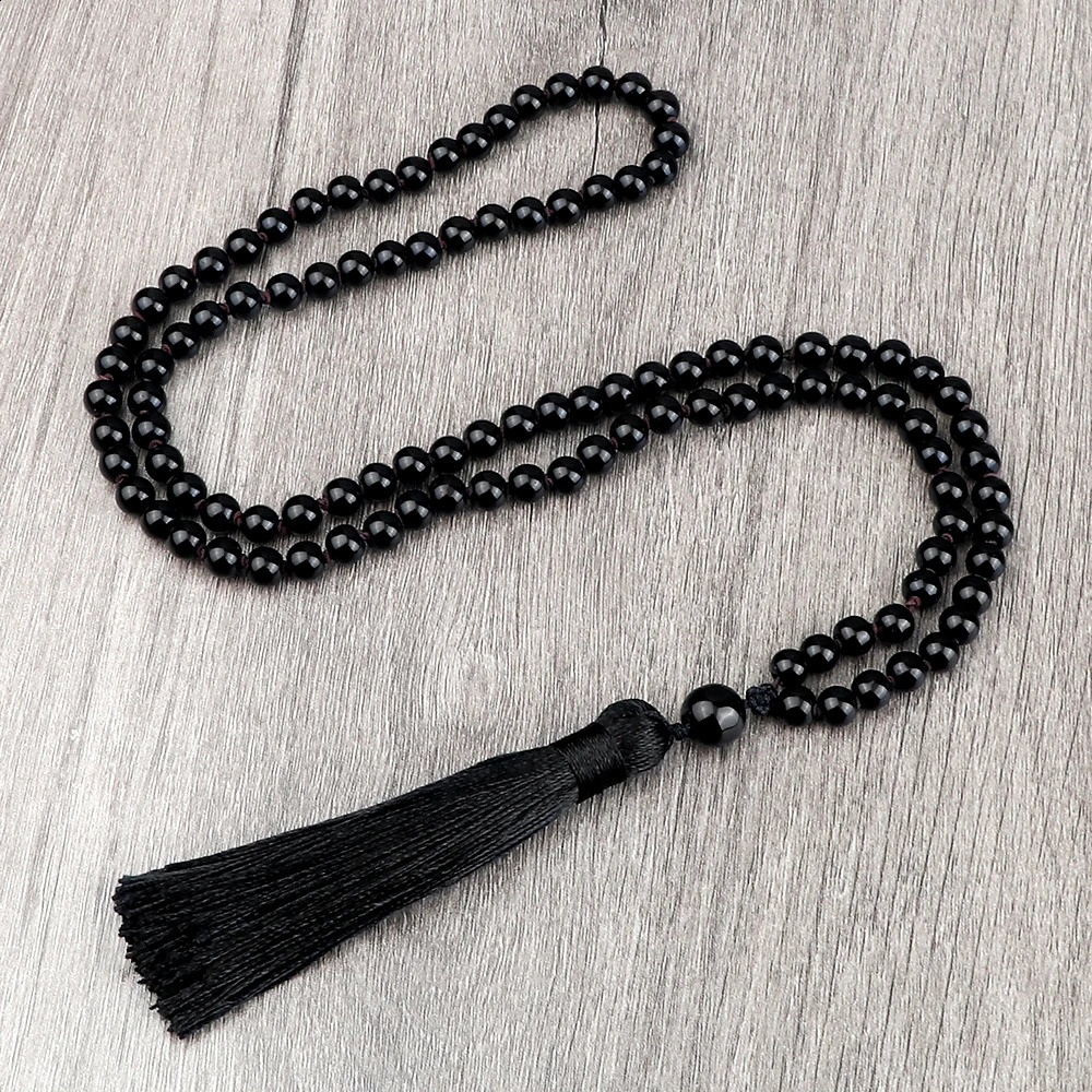 16 fashionable Mala natural tiger eye stone necklaces for men 6mm 108 bead necklace with tassel pendant Buddhist fashion jewelry gift 241017