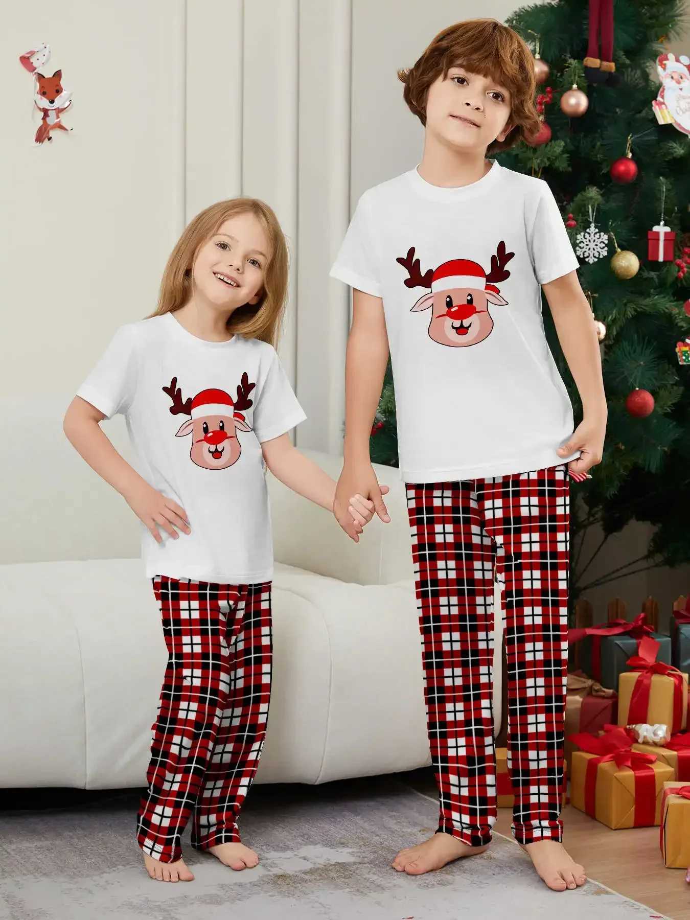 New Christmas Camel print family matching set short sleeved top+long pants 2-piece pajama set baby dog jumpsuit Christmas appearance W241015