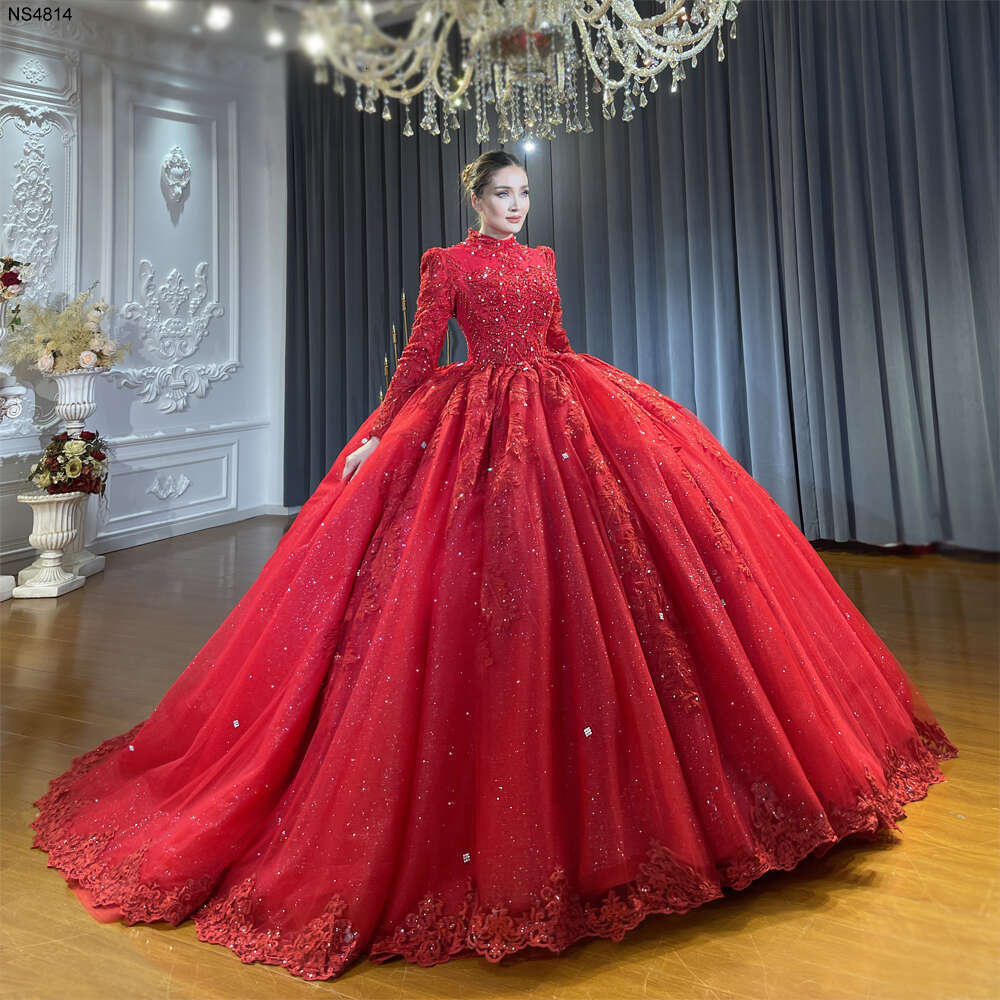 Full Cover Wine Red Wedding Dress For Muslim
