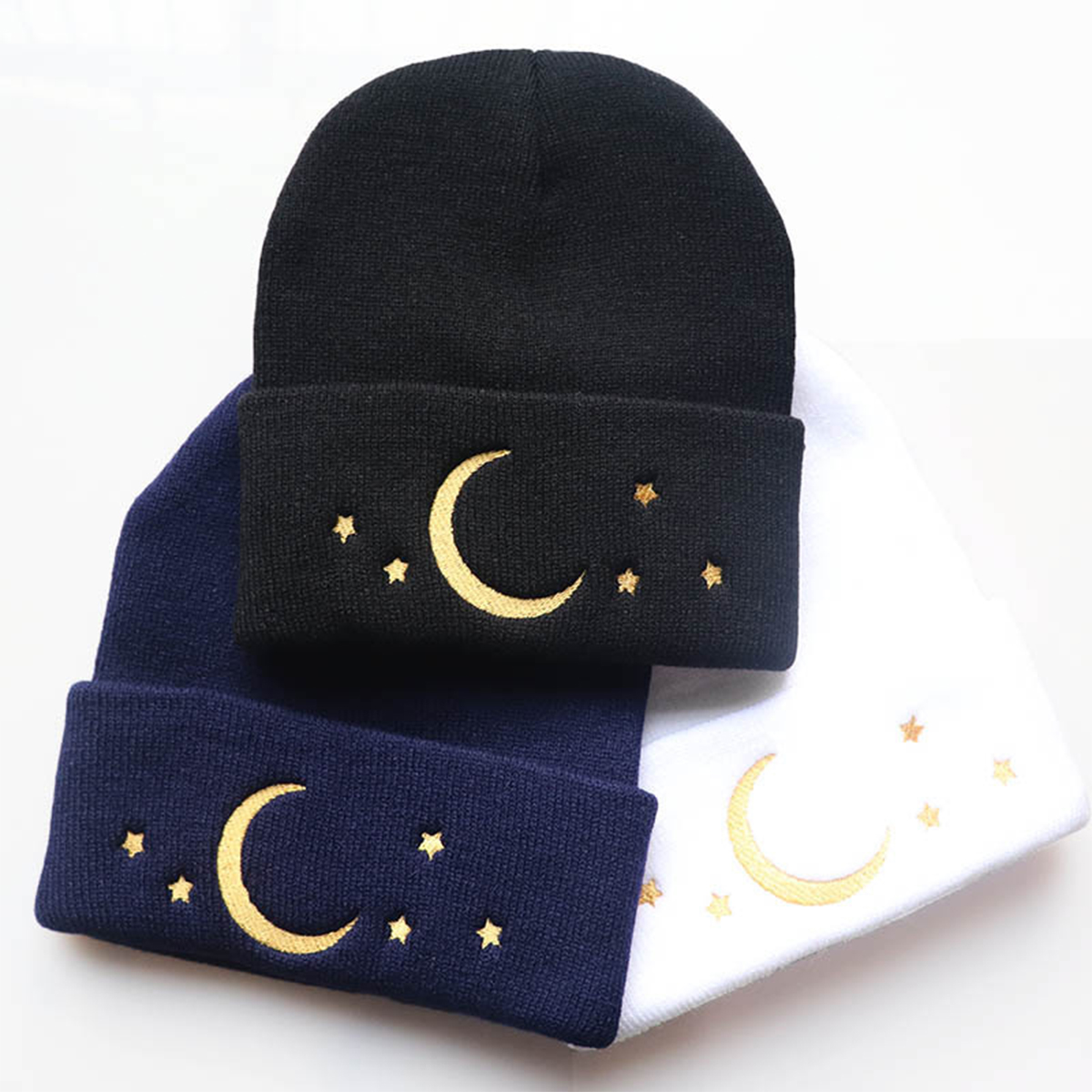Europe-America Style Knitted Woolen Hoodie Cap Featuring Stars & Moons
