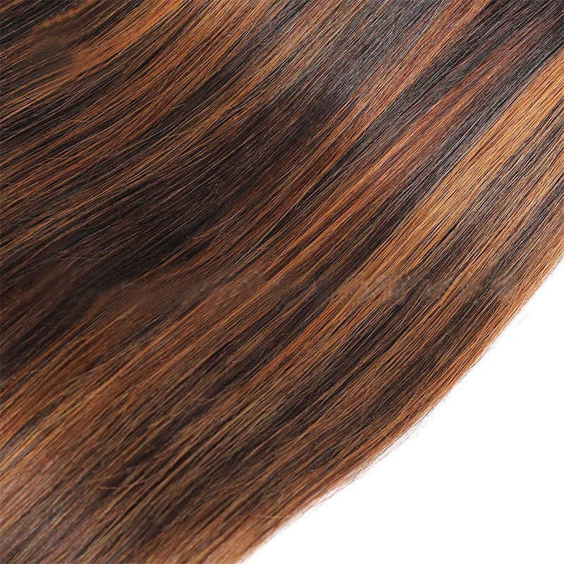 Yirubeauty Indian Raw Virgin Human Hair 3 Bundles With 4X4 Lace Closure Free Part Straight 1B/30 Piano Color 4 Pcs/lot