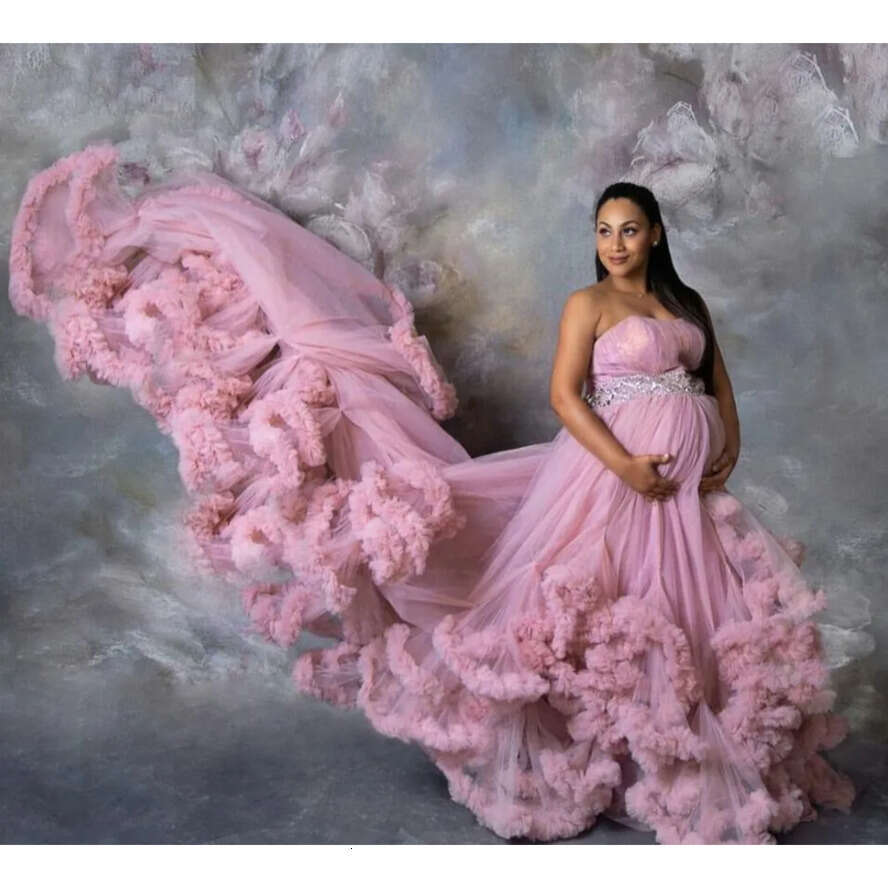 Maternity For Dress Pregnant Women Sexy Strapless Tiered Ruffles Nigh Robes Mermaid Gown Pregnancy Dresses Baby Shower Prom Wear Pro Es
