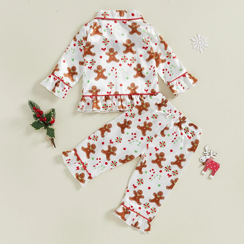 Baby Girl 2Pcs Christmas Pajamas Long Sleeve Gingerbread Print Shirt Pants Set Toddler Sleepwear 241017