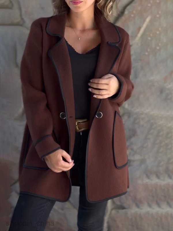 Women Jackets Coats autumn and winter new fashionable women's clothing temperament suit collar double-sided woolen coat