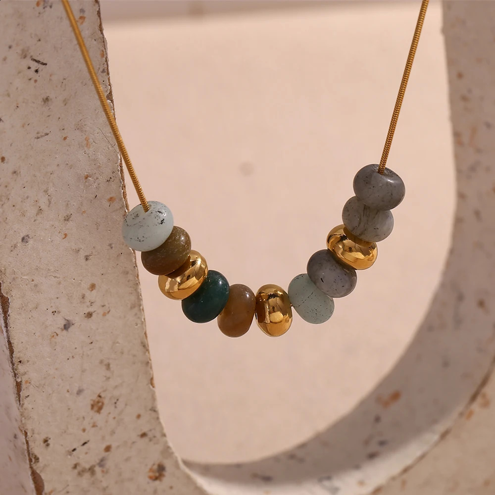 E. B.belle Natural Stone Bead Snake Chain Necklace 18K Gold Plated Jewelry 316L Stainless Steel Decoration 241017