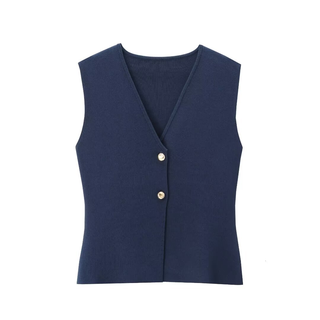 Women's Vest Sexy Sleeveless Cropped Y2k Elegant Fashion With Button Jackets 2024 Inszartrafaf Solid Summer Tops