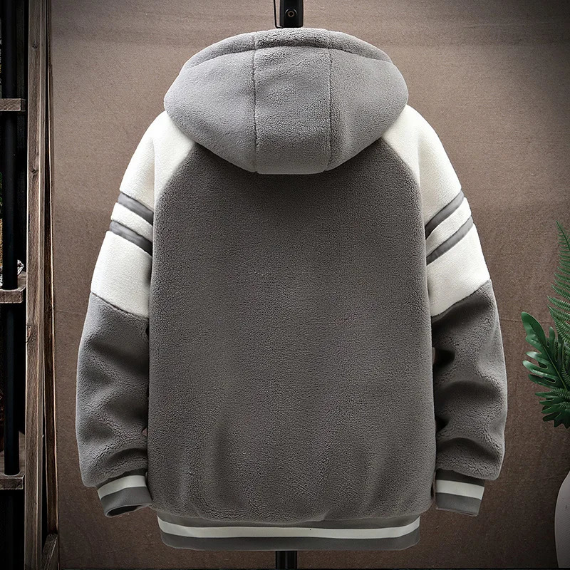 Autumn mens jacket Korean fashion streetwear Harajuku winter gray hooded casual clothing wool warm 241007