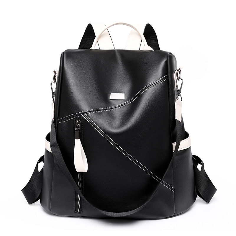 Women Soft Leather Texture Fashionable Splicing Backpack With Large Capacity Casual Shoulder For Travel