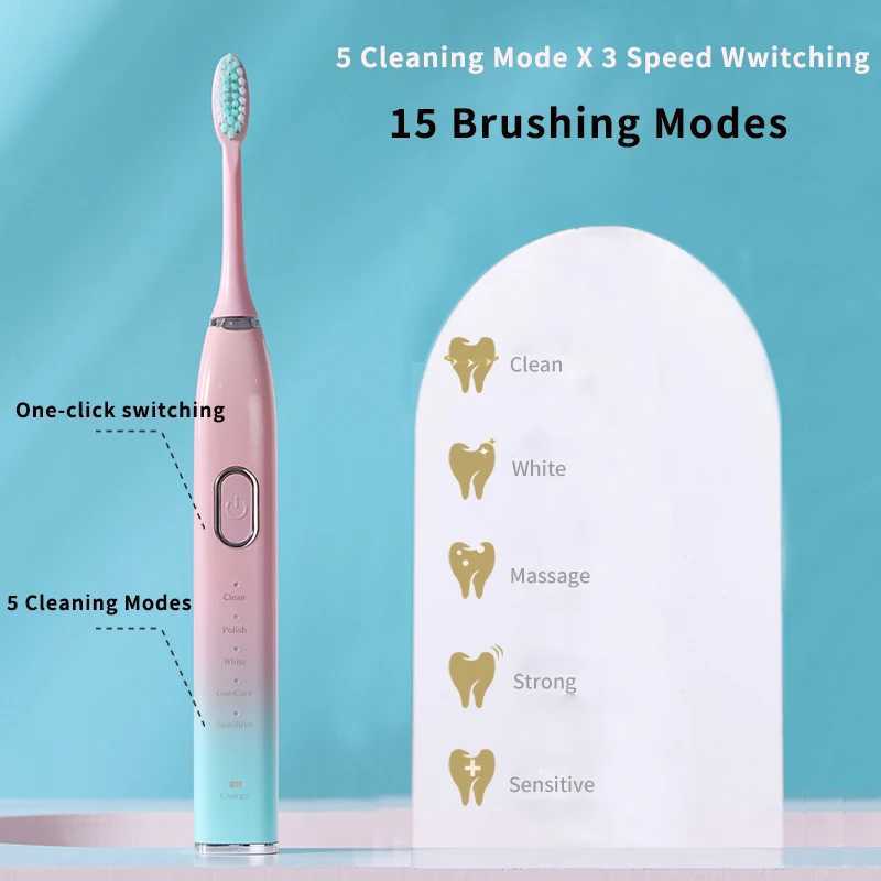 New Arrival Ultrasonic Electric Toothbrush Rechargeable USB for Adults Teeth Whitening 5Mode Sonic Tooth Brush Smart Timer with Travel Box G241017