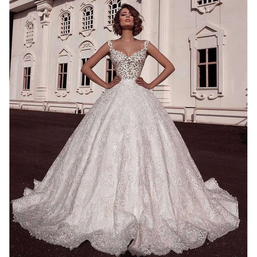 Lace Dubai Arabic Full Ball Gown Wedding Dresses Mhamad Sexy Off Shoulder Appliqued Sequined Long Vestidos Bridal Gowns Bc2482 s
