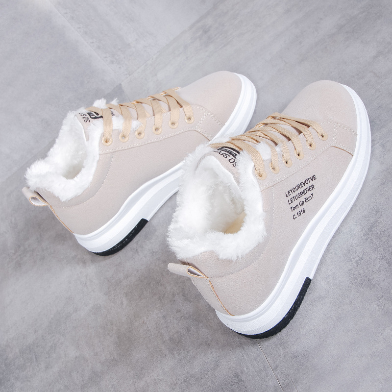 Winter Women Shoes Sneakers Warm Fur Plush Lady Casual Lace Up Fashion Zapatillas Mujer Platform Ddmythur