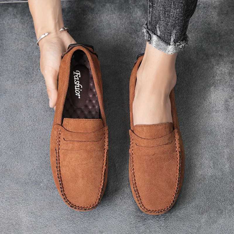 Fi Suede Men Casual Shoes Breathable Comfort Slip- Mens Driving Shoes Luxury Brand Men Loafers Mens Lazy ShoesXJ250118