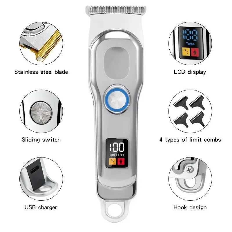 Professional hair clipper rechargeable electric trimmer suitable for male beard childrens hair clippers hair clippers LED screen waterproof W241017