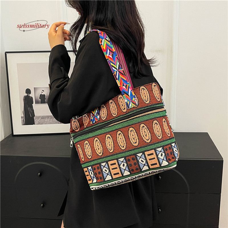 Large capacity 2024 new ethnic style series simple cross women's shoulder casual versatile tote bag #18 swissmilitary