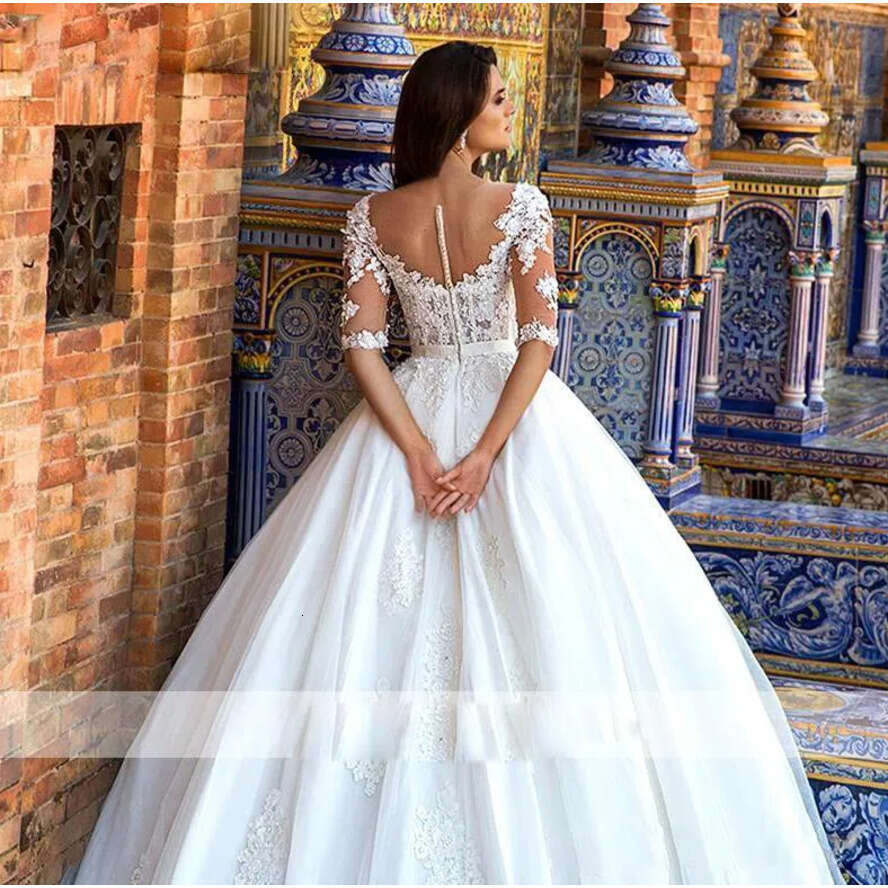 Dress Arabic Dubai Wedding Modest Sweetheart Half Sleeves Tulle Appliques Ball Gown Wedding Dresses Bridal Gowns Plus Size es s
