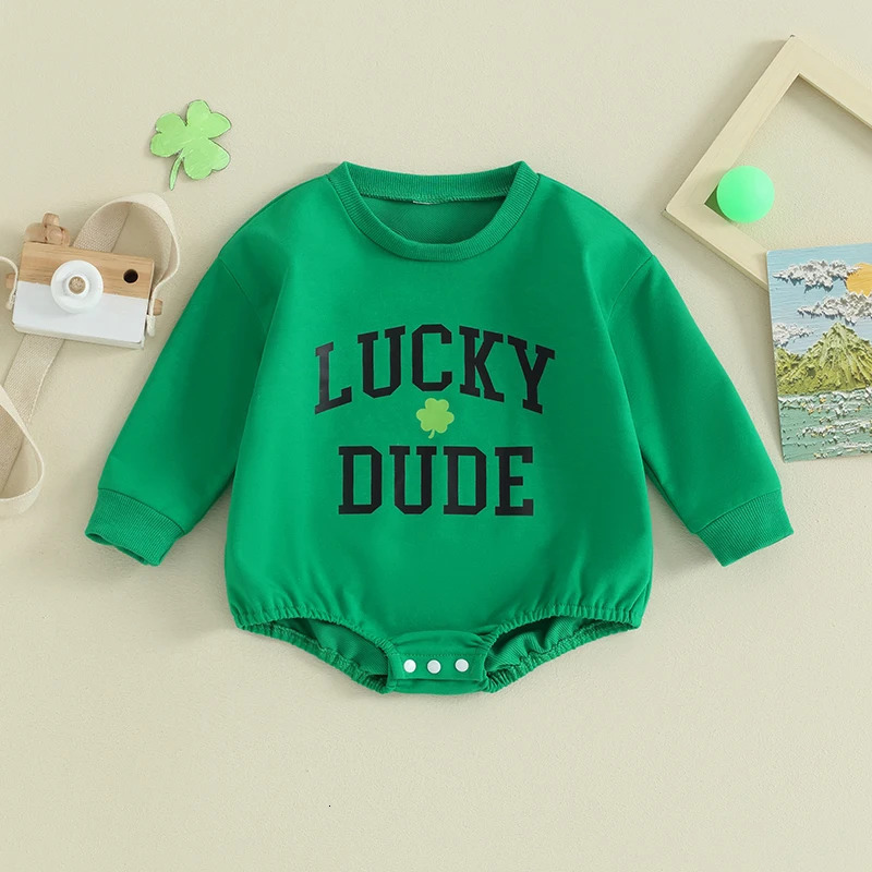 Matching Father and Baby Outfits Long Sleeve Letter Print Romper Round Neck Clover Sweatshirt Family Irish Clothes 241017
