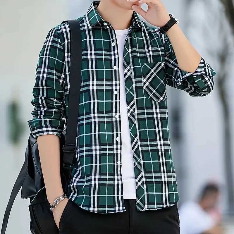 Casual Plaid Shirt Men Slim Fit Cotton Wool Male Long Sleeve Shirts Men Fashion Brand Plus Size M-5XL 2023 Spring New LX241017