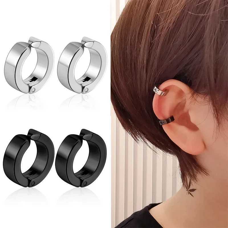 1 pair of unperforated earrings stainless steel clip on fake earrings round earrings clip on womens punk party fashionable and sexy jewelry W241017