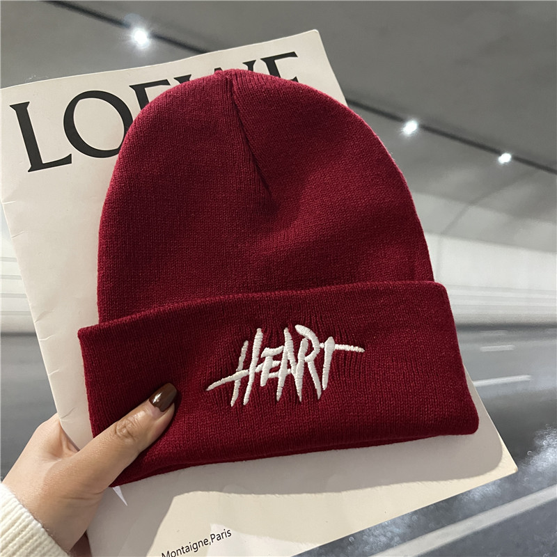 Stylish Korean Style Knitted Cap with HE Emblem - Ideal for Couples During Cold Season