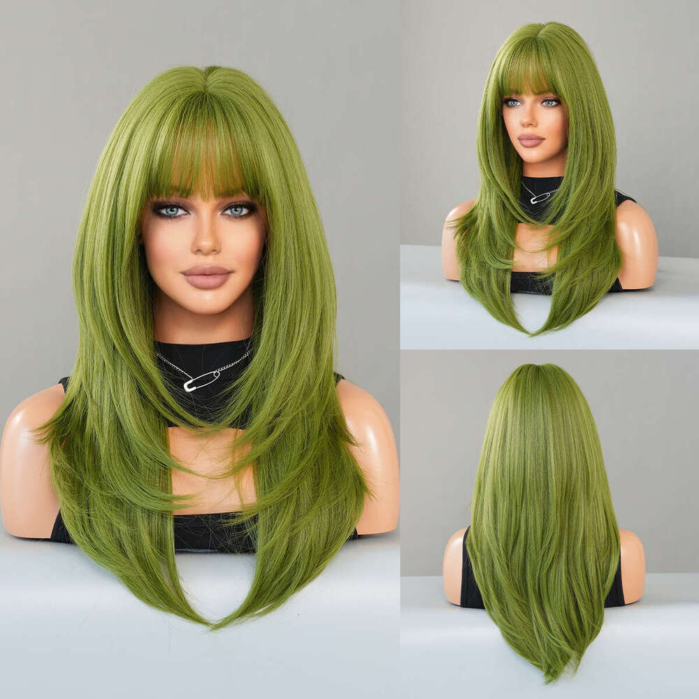 St. Patrick's Day Party Vanilla Green Long Straight Women's Wig, High-Level Synthetic Full Head Cover