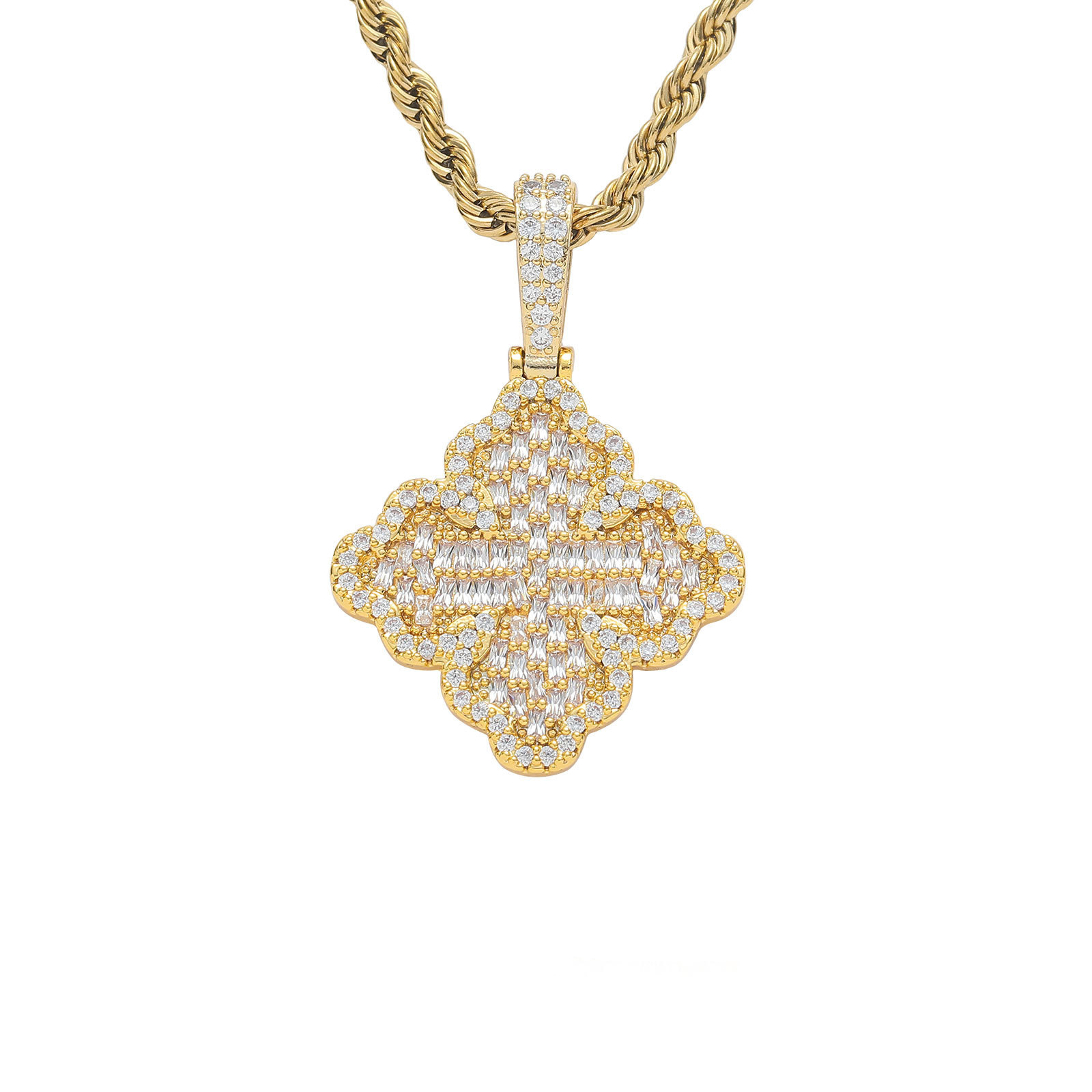 Classic Cross Flower Pendant Necklace 5A Zircon Men Women Couple Jewelry Gift