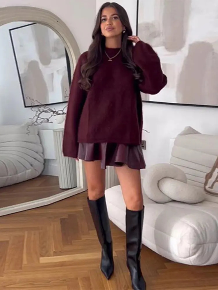 Womens Knitted O-Neck Solid Thick Long Sleeve Polo Sweater 2024 Autumn/Winter Casual Fashion Fluffy Commuting Women 241017