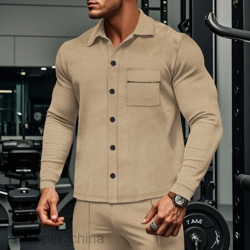 Men's Jackets Coats casual men's diagonal lapel long sleeved shirt jacket autumn men's single breasted solid color jacket