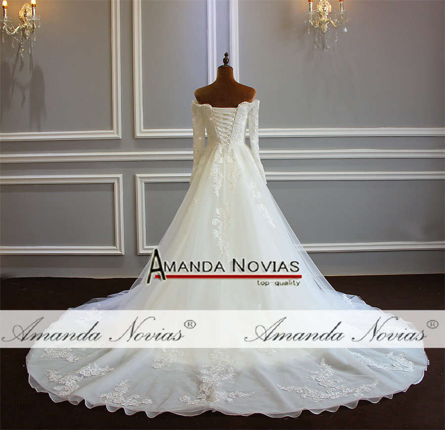 Wedding Gown With Detachable Skirt Full Lace Sleeves Bridal Dress