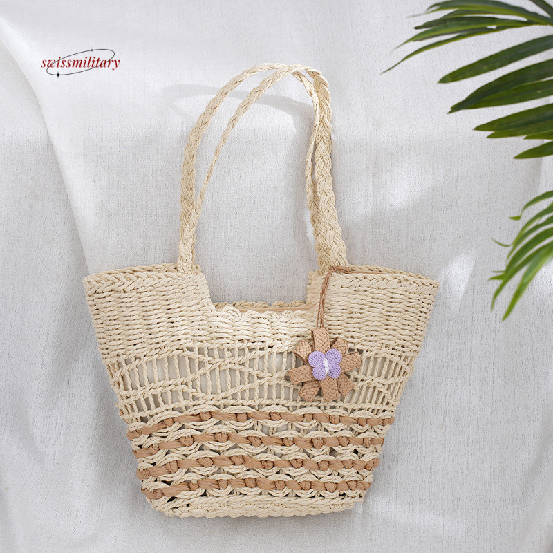 Straw shoulder versatile large capacity tote summer beach women's bag Bohemian style vegetable basket swissmilitary