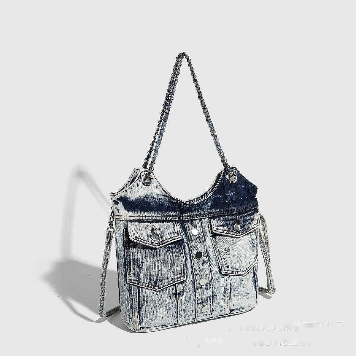 Cowboy bag with high-end texture, spicy girl's armpit shoulder bag y2k denim bag, bucket bag, women's large capacity fashionable 241015