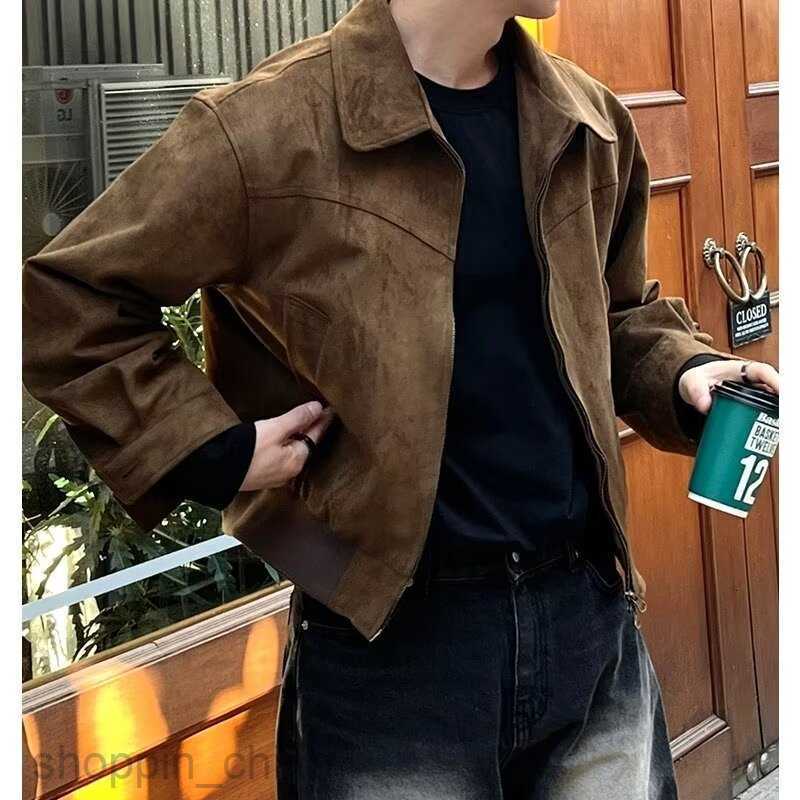 Men's Jackets Coats Maillard Wear Brown Coffee Suede Coat Men's Spring and Autumn Vintage Short Flight Jacket