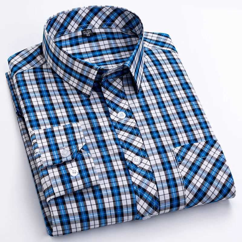 New Mens Shirts Long Sleeve Fashion 100% Pure Cotton Soft Comfortable Thin Plaid Young Casual Social Shirt Clothing S-8XL LX241017