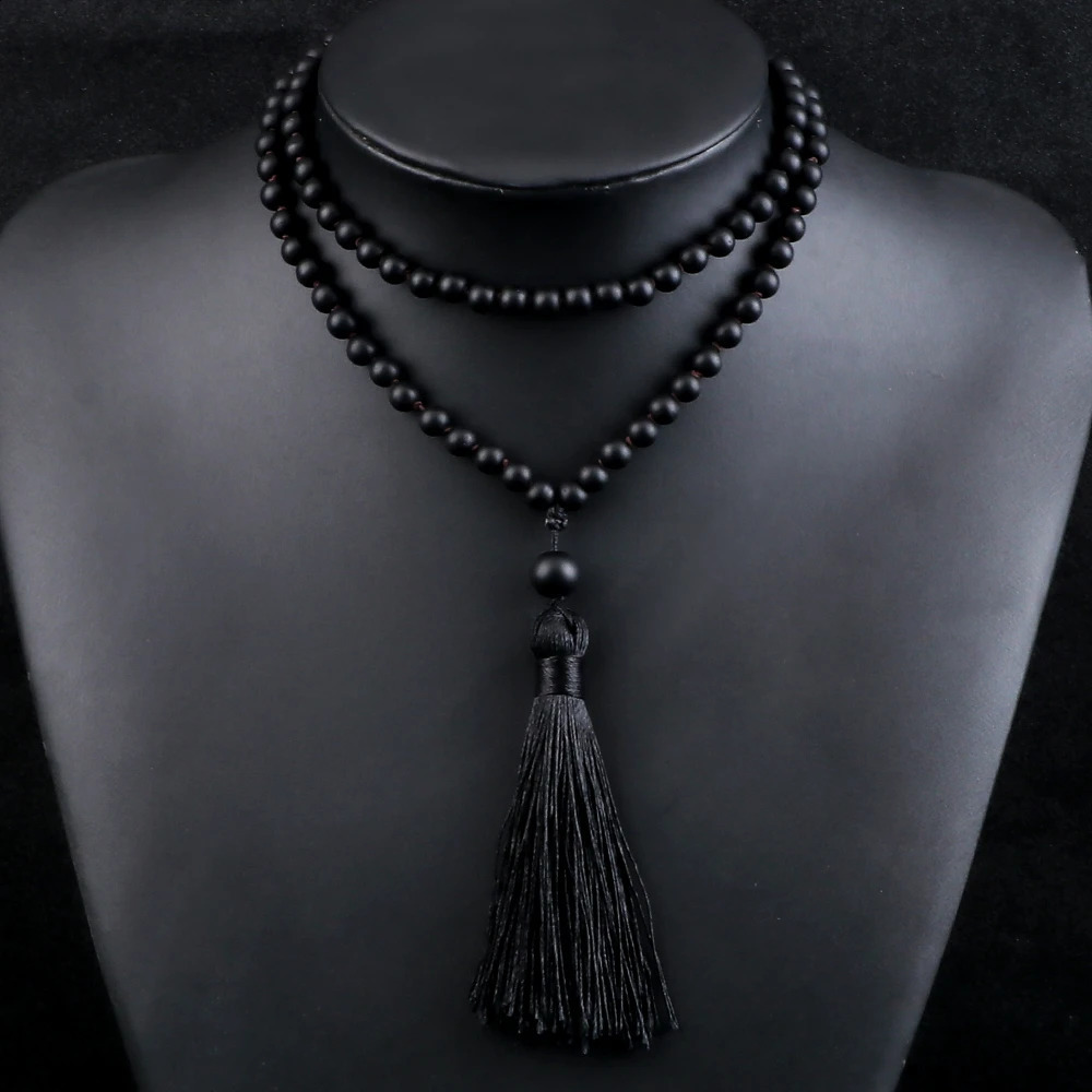 16 fashionable Mala natural tiger eye stone necklaces for men 6mm 108 bead necklace with tassel pendant Buddhist fashion jewelry gift 241017