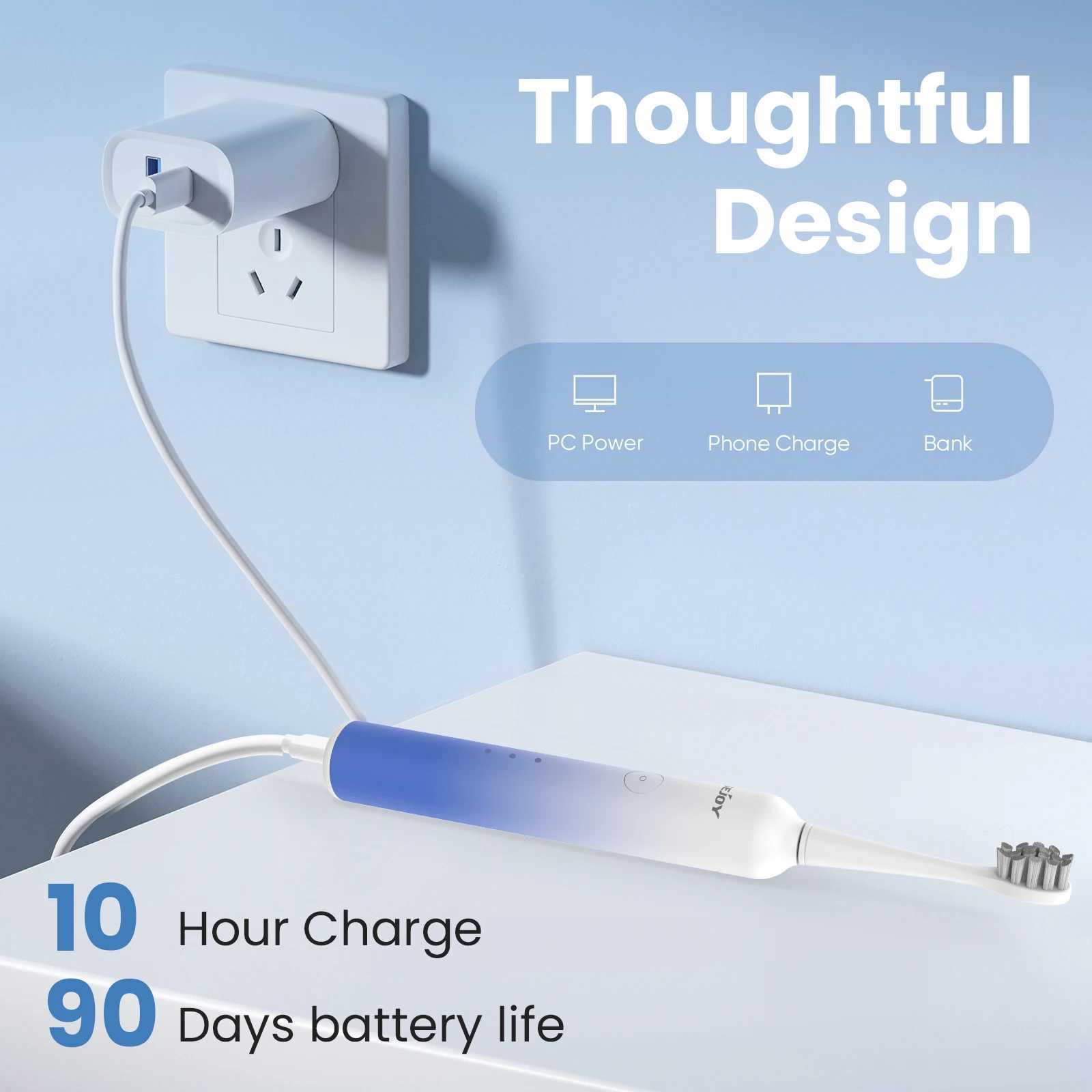 Sejoy Smart Electric Sonic Toothbrush 6-Mode Toothbrush USB Charging Battery with Long Life Comes with 8 Replacement Heads M241017