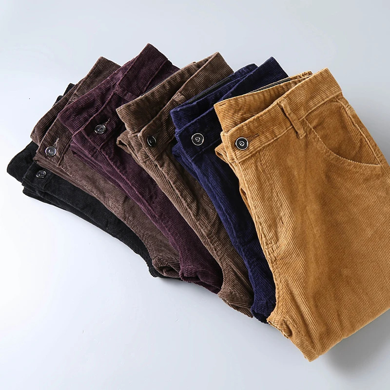 6-Color Mens Thick Corduroy Casual Pants Winter Business Fashion Stretch Regular Suitable for Mens Trouser Mens Clothing 241017