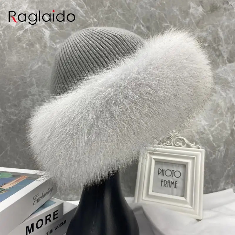 Stylish Beanie Hats for Women Winter Warm Fluffy Bone Cap Soft Outdoor Thick Natural Fox Fur Hat Female Dome Hats 241009