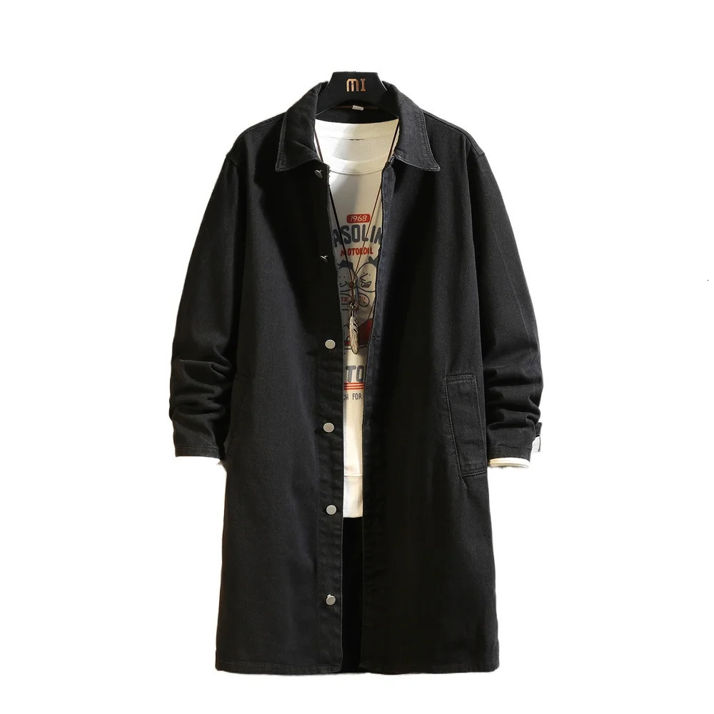 M-5XL Long Style High Street Men Trench Coat Washed Retro Blue Black Denim Jacket Spring Autumn Outerwear Vintage Jackets man 241017