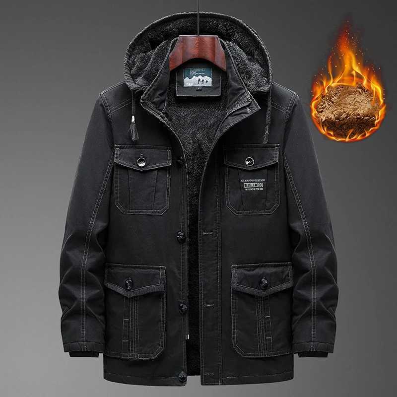 Mens padded clothing autumn and winter new item solid color loose large size multi pocket outdoor adventure warm jacket mens work jacket X241017