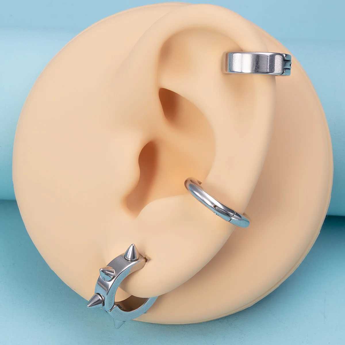 1 piece of spiky circular stainless steel fake earrings suitable for women non perforated earrings punk ear clips cuffs fashionable earrings jewelry W